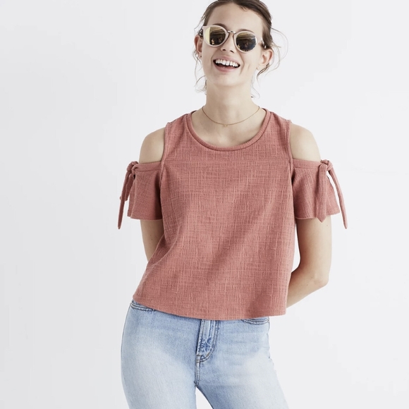 Madewell Skylark patterned cold shoulder with Tie Top - Picture 2 of 8